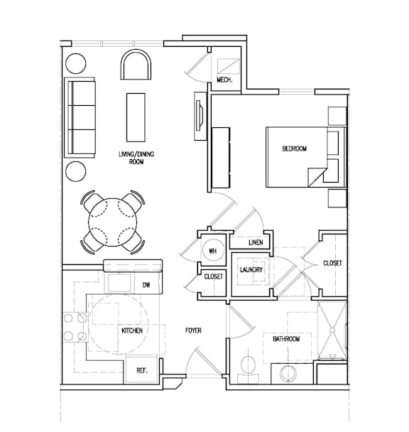 1Bed 1Bath Floor Plan at Perryman Station Apartments, Aberdeen, MD, 21001