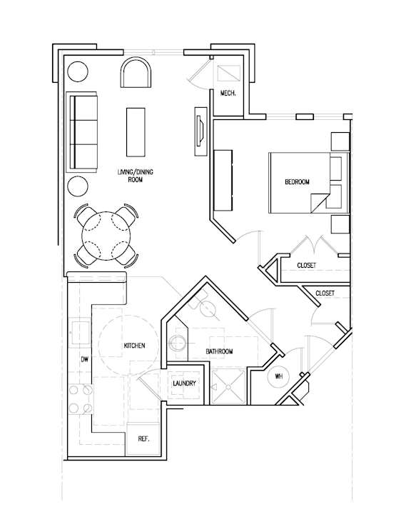 1Bedroom 1Bathroom Floor Plan at Perryman Station Apartments, Aberdeen