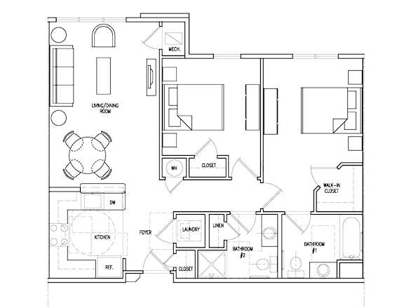 2Bed 2Bath Floor Plan at Perryman Station Apartments, Aberdeen, MD