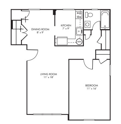 Floor Plan  1 bed 1 bath at University Landing Apartments, Silver Spring, MD, 20903