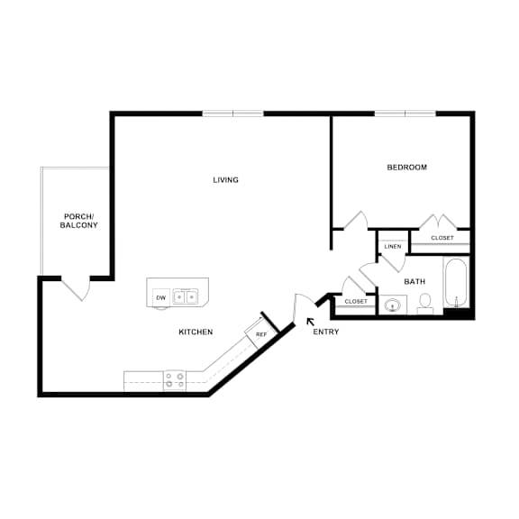 A simple black and white drawing of a house layout.