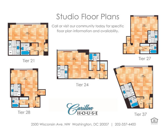 Studio and 1 Bath Floor Plan 40 at Carillon House Apartments, District of Columbia 20007
