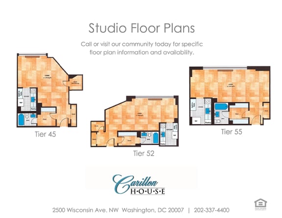 Studio 1 bathroom floor plan D at Carillon House, Washington