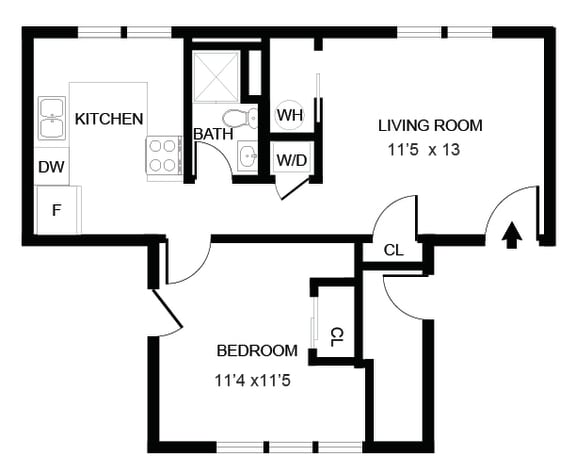 Summit 1Bed 1 Bath Floor Plan at Summit Terrace at Woodland, Maine