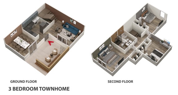 Floor Plan  3bed 2bath 1200sqft at The Cobb Apartments-Townhomes, Austell, GA