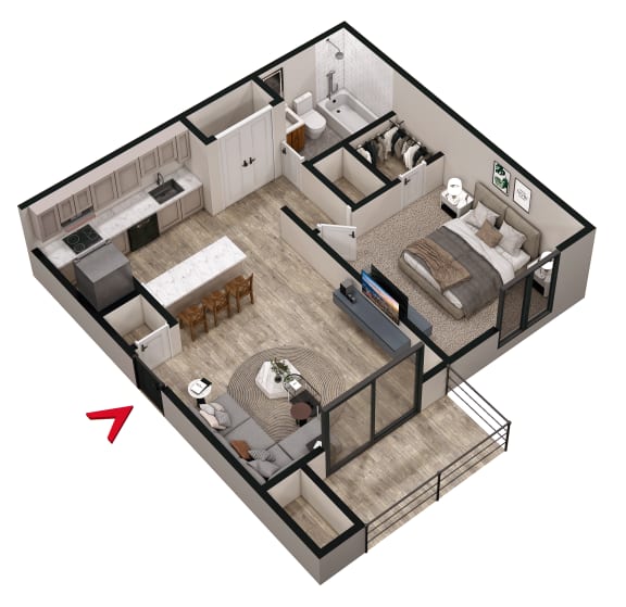 1 bed 1 bath A1 Floor Plan at Keita 1875, College Park