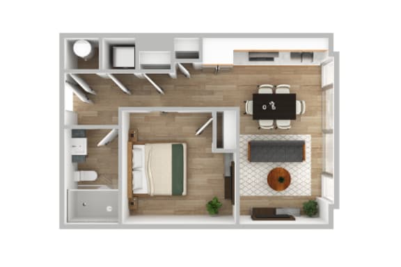 a1 floor plan  1 bedroom with 2 baths  129 at The 600 Apartments, Birmingham, AL 35203