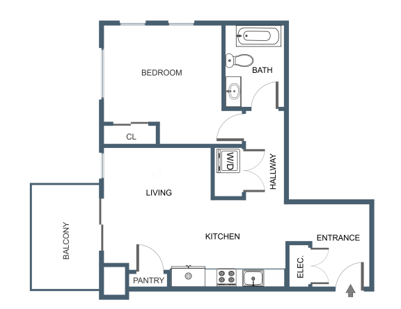 Floor Plan  1 Bedroom 1 Bathroom aat Latitude at South Portland Apartment, Maine, 04106