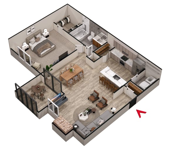 1 bed 1 bath A3 Floor Plan at Keita 1875, College Park, GA