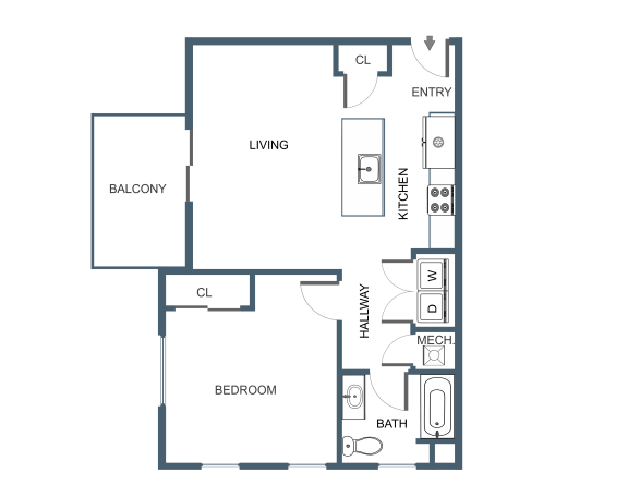 Floor Plan  1 Bedroom 1 Bathroom A at Latitude at South Portland Apartment, Maine, 04106