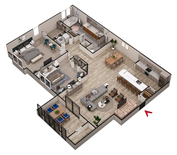 2 bed 2 bath B1 Floor Plan at Keita 1875, College Park, 30349