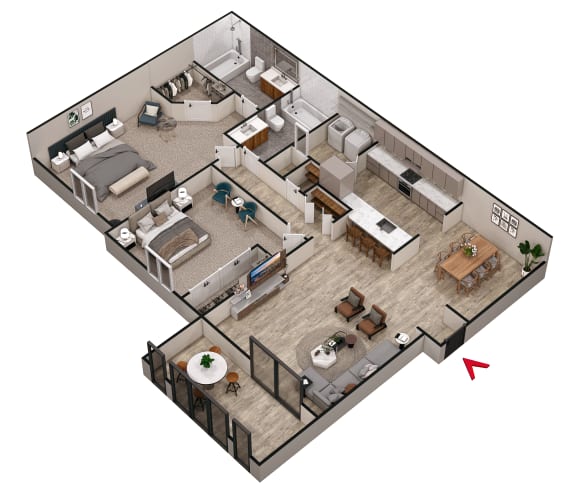 2 bed 2 bath B3 Floor Plan at Keita 1875, College Park, Georgia