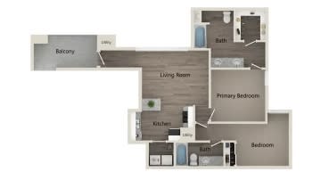 a furnished floor plan with a bedroom and a living room