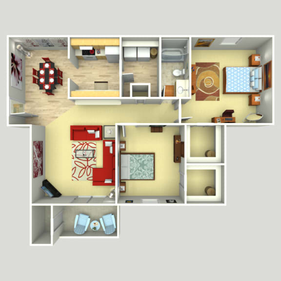 2 Bed 2 Bath Floor Plan at Magnolia Place at Stockbridge Apartments, Stockbridge, 30281
