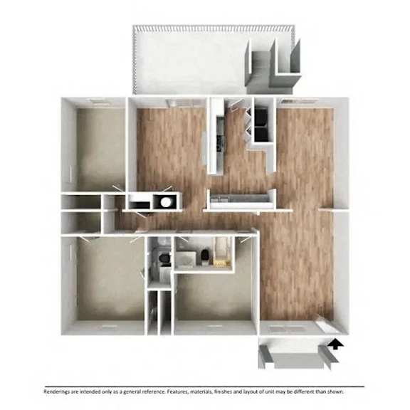 A diagram of a house with a kitchen, living room, and bathroom.