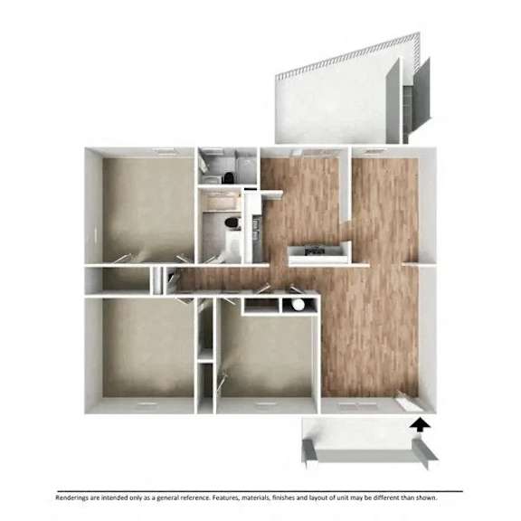 A diagram of a kitchen with a sink, stove, and refrigerator.