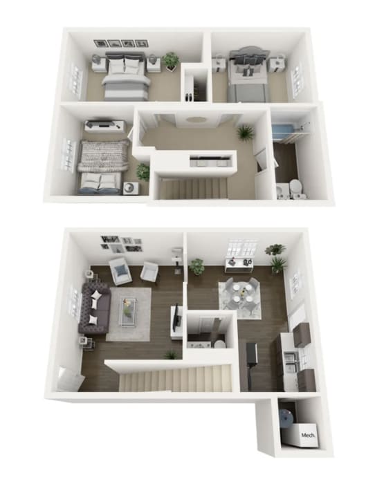 Floor Plan  3 bed 2 bath floor plan at The Retreat @ St. Andrews Apartments by ICER, Columbia, 29210