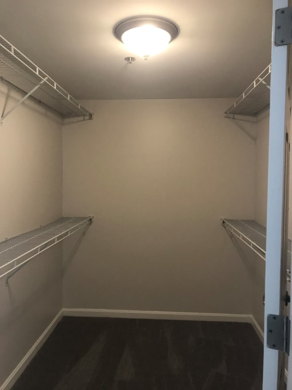 a walk in closet with shelves and a light on the ceiling at Carisbrooke at Manchester Apartments, Manchester