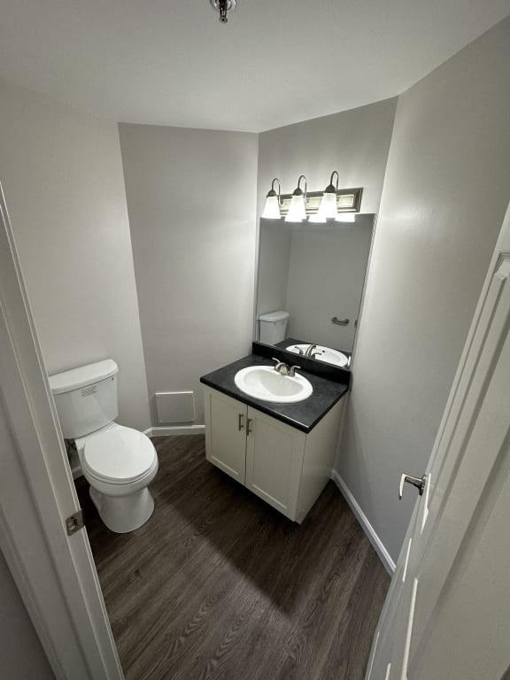 a bathroom with a sink and a toilet at Carisbrooke at Manchester Apartments, Manchester, New Hampshire