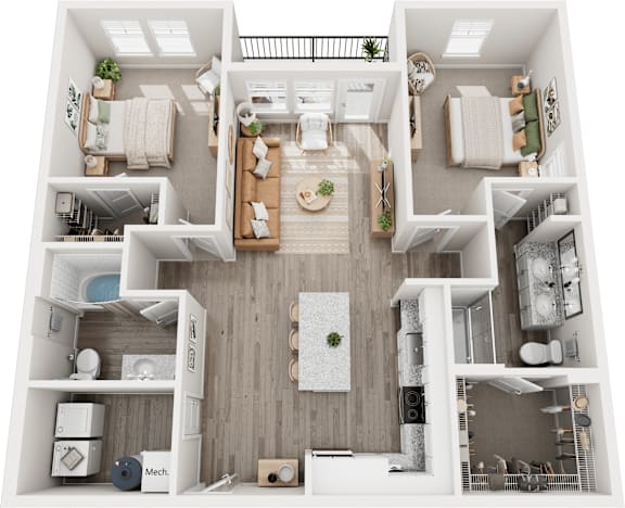 The Barcelona 2 bed 2 bath Floor Plan at Century Mundy Mill Apartments, Oakwood, GA 30566