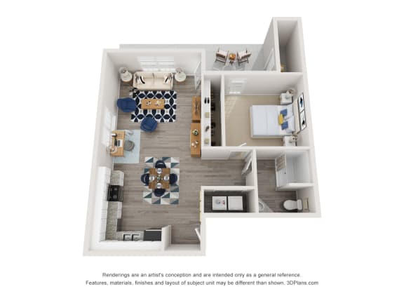 Spacious 1 bedroom 1 bathroom floor plan at Congaree Villas apartments,