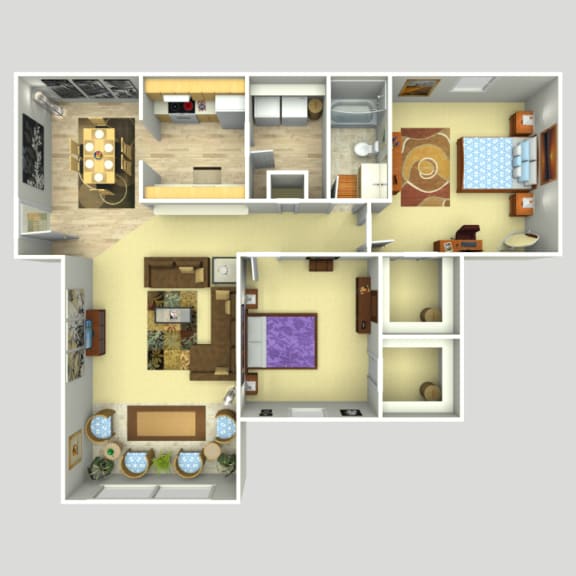 2 Bedroom 1 Bath Floor Plan at Magnolia Place at Stockbridge Apartments, Georgia
