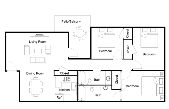 1 bedroom 1 bathroom apartment Dogwood Floor Plan at Amberwood at Lochmere, Charleston, SC