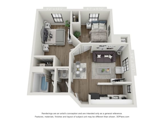 two bedroom floor plan at flats at 87ten in charlotte, nc