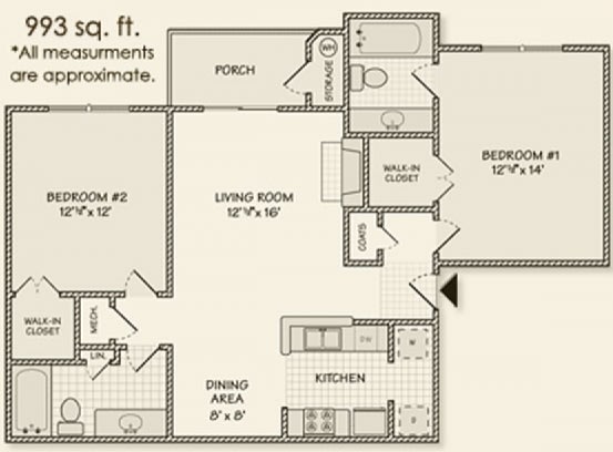2 Bed 2 Bath Floor Plan at Palmetto Place, Fort Mill, SC
