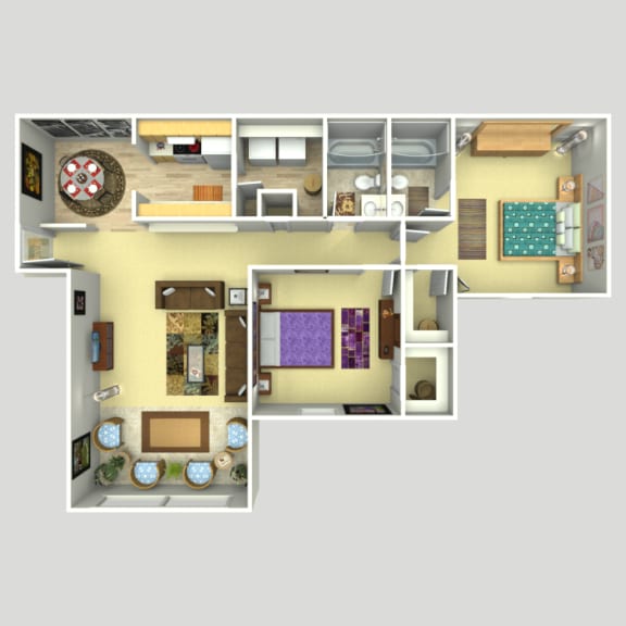 2 Bed 2 Bath Floor Plan at Magnolia Place at Stockbridge Apartments, Stockbridge, GA, 30281