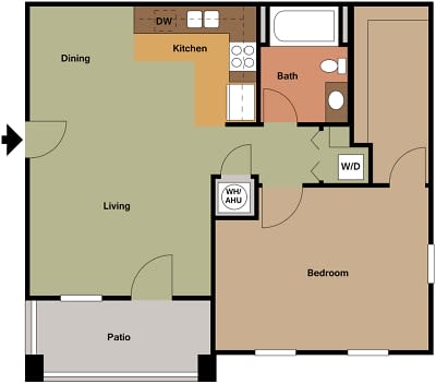 1 Bedroom Floor Plan  at Highland Hills Apatrtments, Grovetown, Georgia