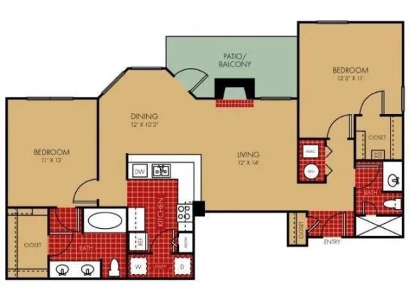 Bradley 2 Bed 2 Bath Floor Plan at Elevate on Main, Granger, IN, 46530