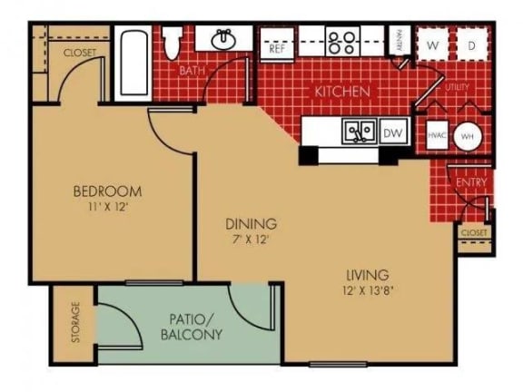 Carlyle 1 Bed 1 Bath Floor Plan at Elevate on Main, Granger, IN