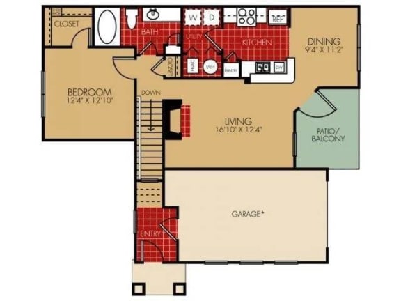 One Bed One Bath Floor Plan at Elevate on Main, Indiana, 46530