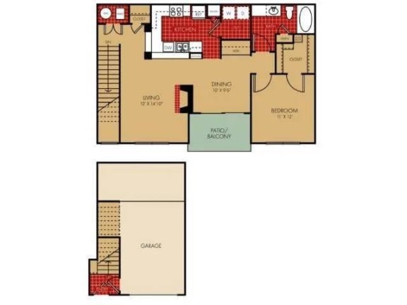 One Bed One Bath Floor Plan at Elevate on Main, Granger, 46530