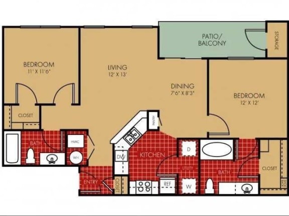 Two Bed Two Bath Floor Plan at Elevate on Main, Indiana