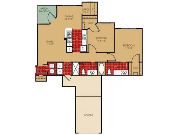 Taliesin Two Bed Two Bath Floor Plan at Elevate on Main, Granger, IN