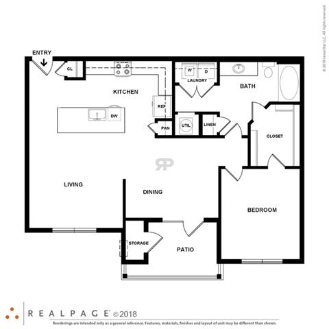 1 bed 1 bath Montreal 1 Bedroom 1 Bathroom Floor Plan at Century Belmont Station, Kentucky, 40243
