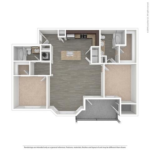 Vancouver 2 Bed 2 Bath Floor Plan at Century Belmont Station, Louisville, 40243
