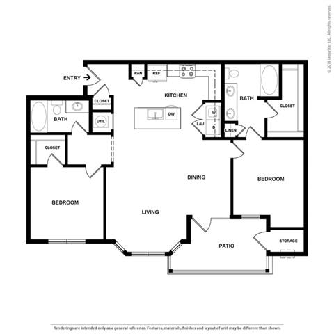 Vancouver 2 Bedroom 2 Bathroom Floor Plan at Century Belmont Station, Louisville, KY