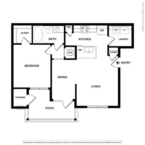 Athens 1 Bedroom 1 Bathroom Floor Plan at Century Belmont Station, Louisville, KY, 40243