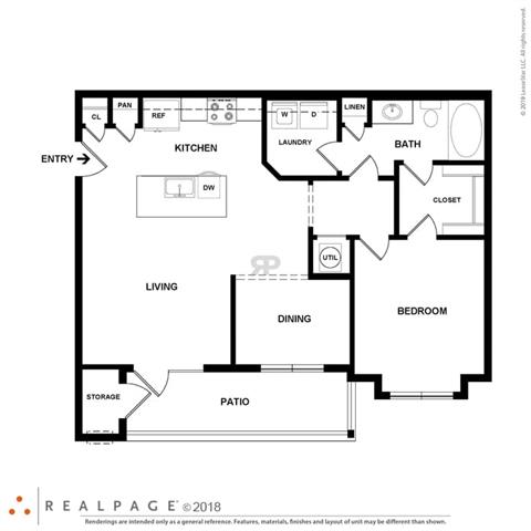 Barcelona 1 Bedroom 1 Bathroom Floor Plan at Century Belmont Station, Louisville, KY