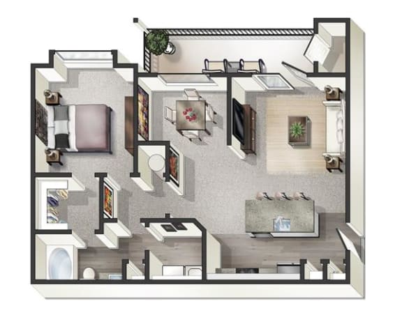 1 bed 1 bath Barcelona Floor Plan at Century Belmont Station, Louisville, Kentucky