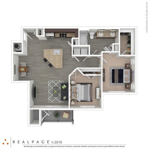Rome 2 Bed 1 Bath Floorplan at Century Belmont Station, Louisville, 40243