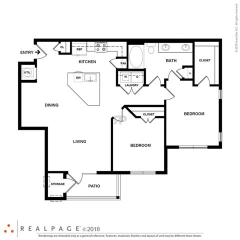 Rome 2 Bedroom 1 Bathroom Floor Plan at Century Belmont Station, Louisville, KY, 40243