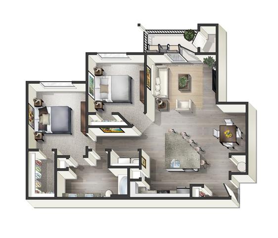 2 bed 1 bathroom Rome Floor Plan at Century Belmont Station, Louisville, Kentucky