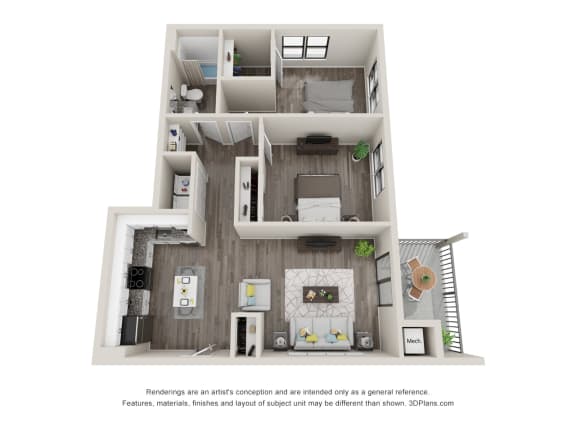 2 bed 1 bath B2 Floor Plan at Latitude at South Portland Apartment, Maine, 04106