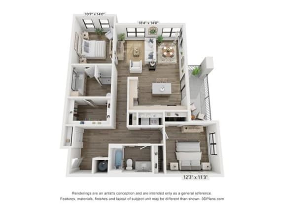 2 bedroom 2 bathroom Atlanta Floor Plan at Century West Pryor, Lee&#x27;s Summit, Missouri