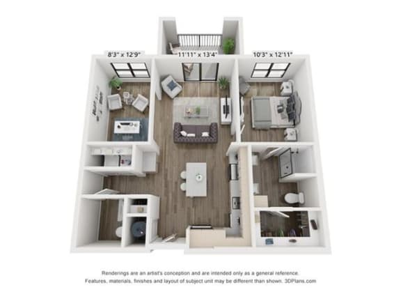 1 bedroom 1.5 bathroom Montreal Floor Plan at Century West Pryor, Lee&#x27;s Summit, MO