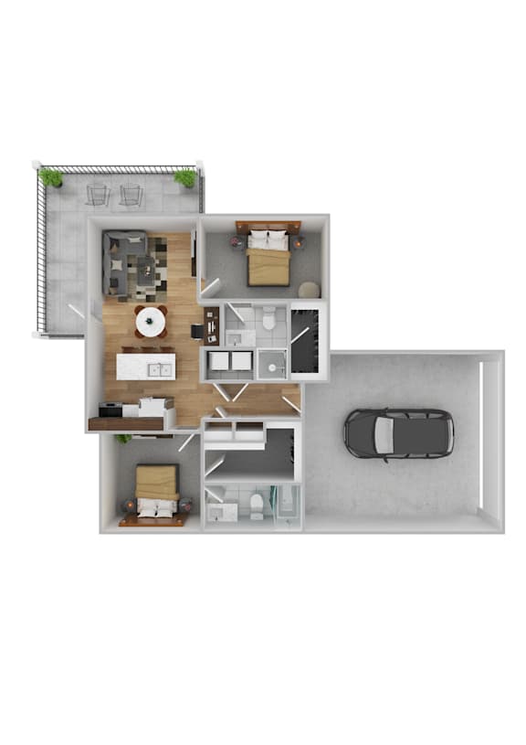 a floor plan of a house with a garage and a car